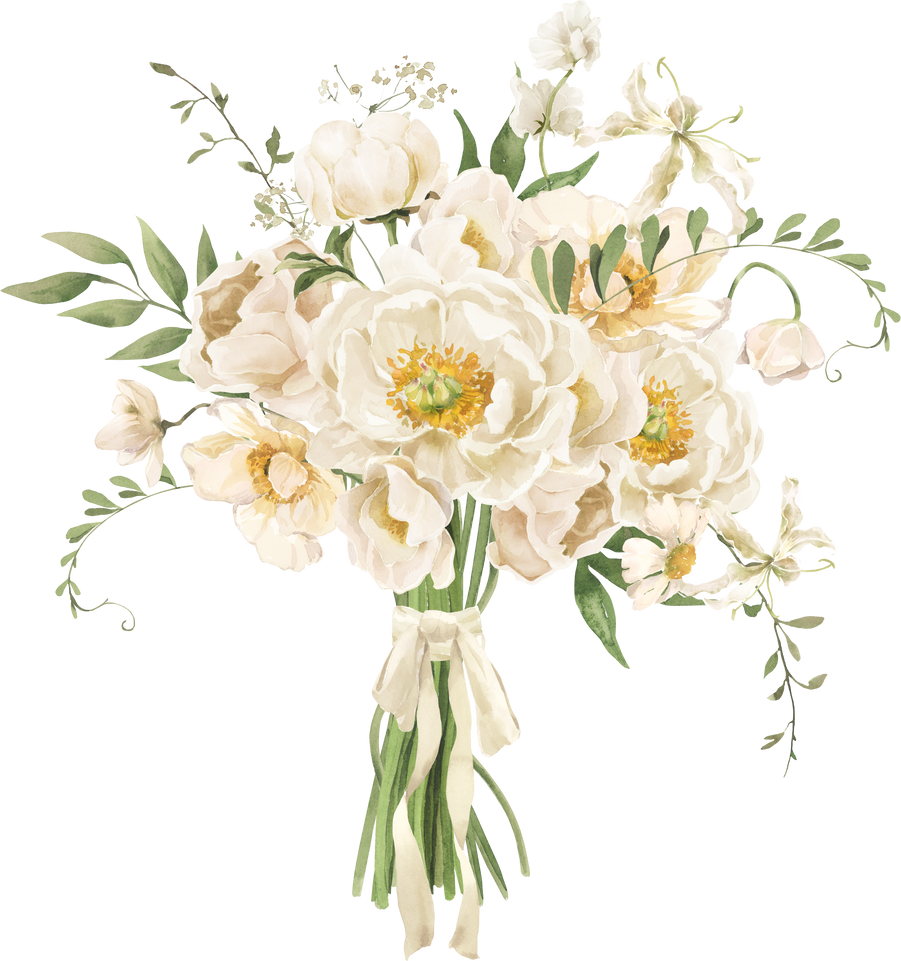 White Flowers Rustic Garden  Floral Watercolor Wedding Bouquet